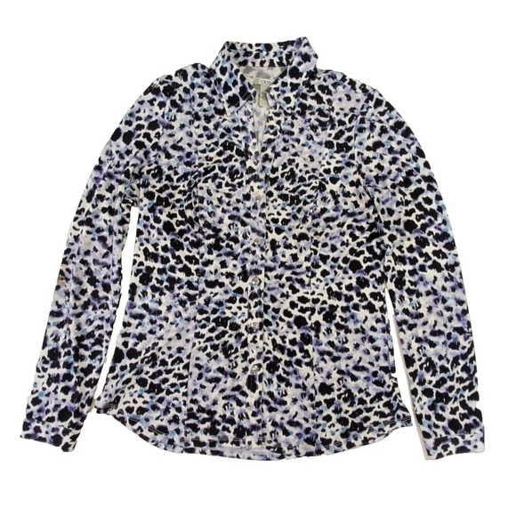 Cache Button Front Blouse Womens M Leopard Print Stretch Y2K Indie Office Casual - Picture 10 of 14